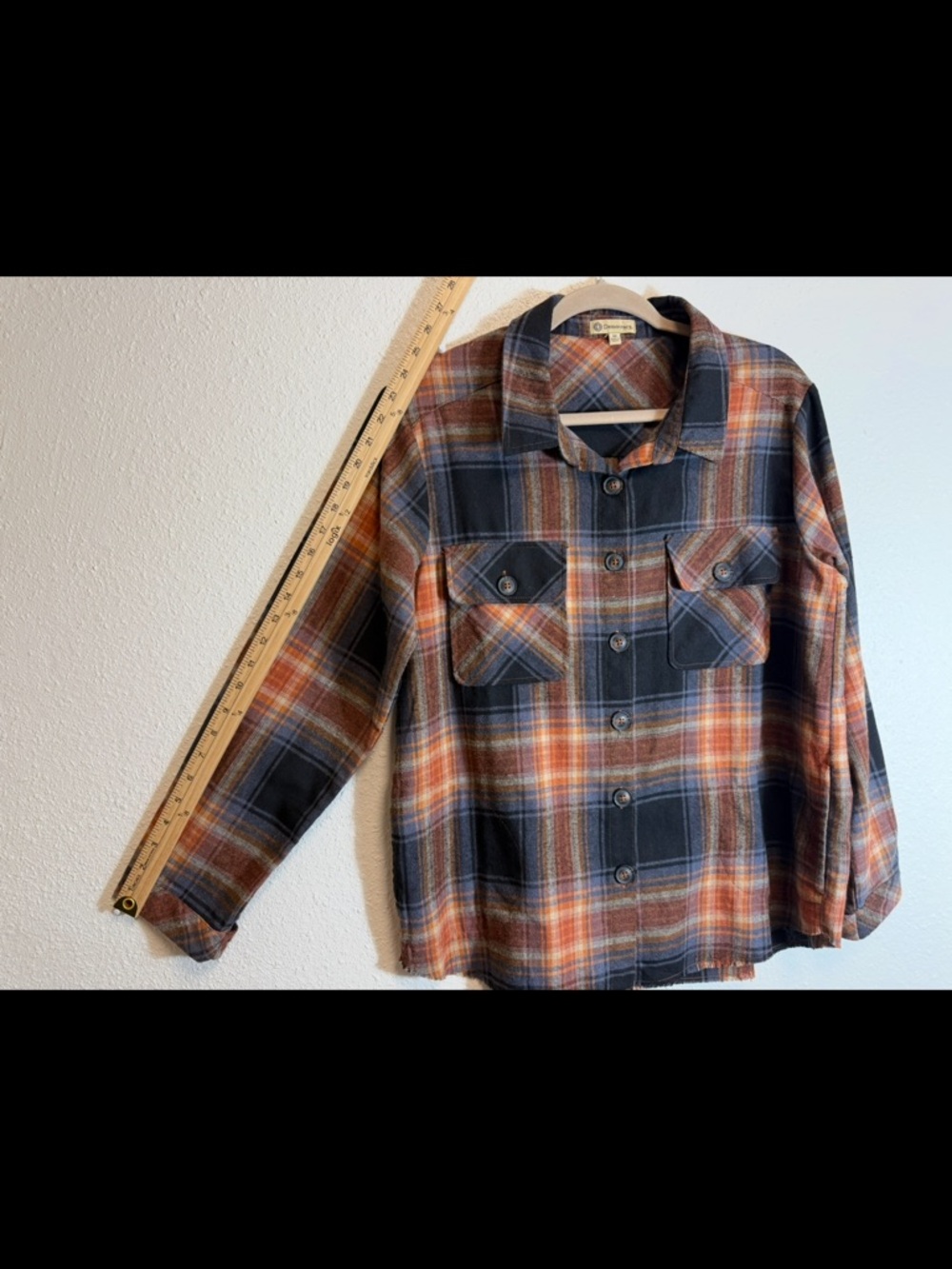 Democracy Plaid Button-Down Shirt Jacket in Black and Orange - Picture 5 of 5